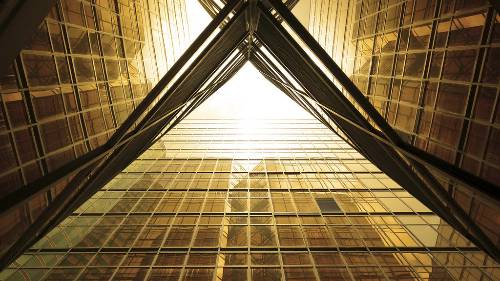 Glass office building housing a corporate headquarters